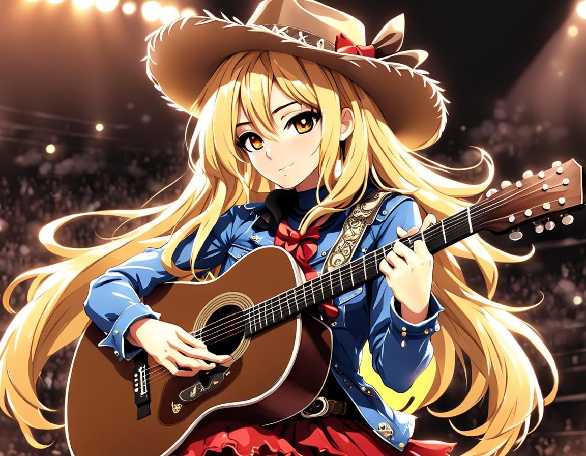 1152x896 Anime Cowgirl Shakira Plays Acoustic Guitar