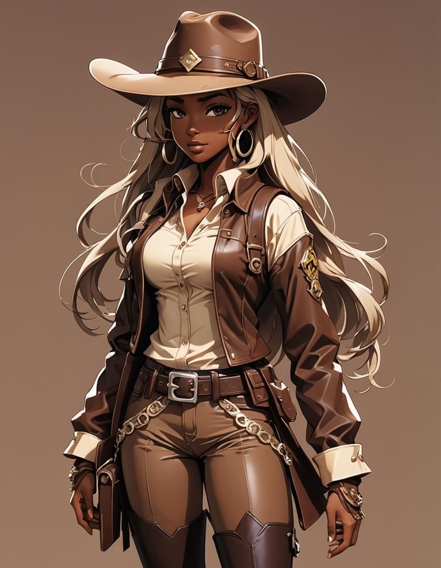 896x1152 Anime Cowgirl Portrait in 90s Japanese Manga Style