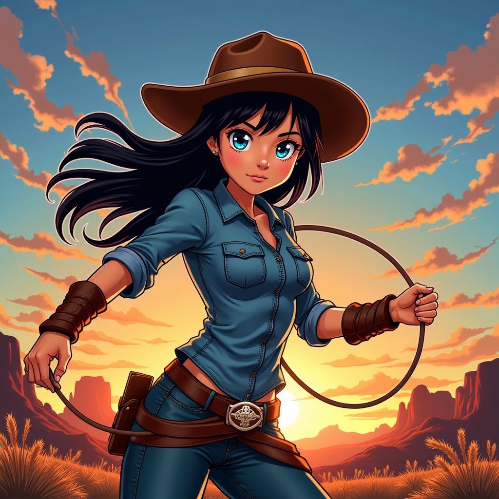 1024x1024 Download Sunset Lasso Cowgirl Image, Anime, Lasso