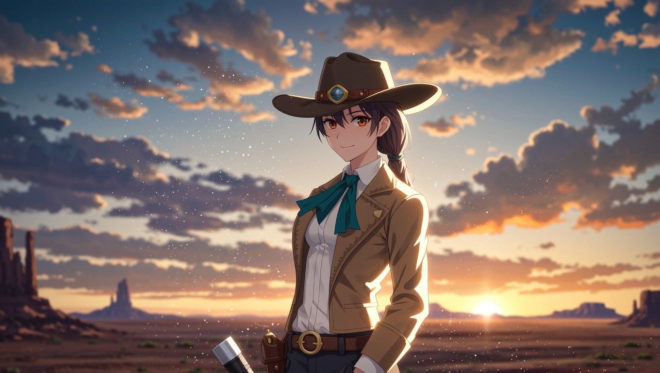 1360x768 Download Sunset Lasso Cowgirl Image, Anime, Lasso