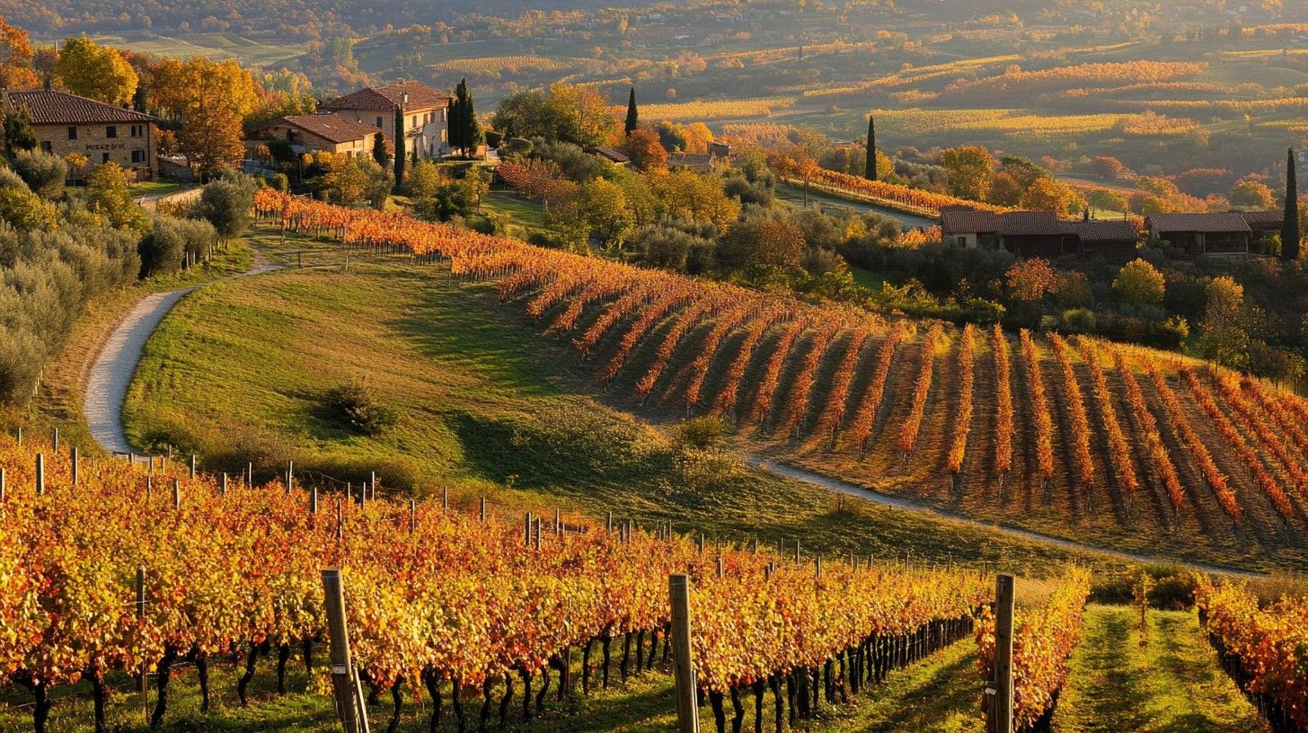 1456x816 Download Autumn Vineyard View Image, Vineyard, Painting