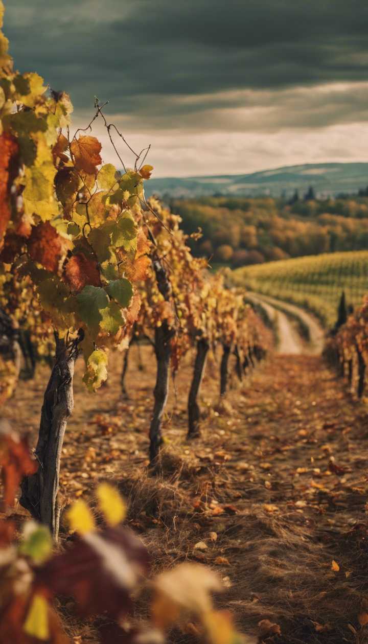 720x1260 A pictureque landscape of a vineyard in autumn with green and brown hues. Wallpaper [b01332c9002d4a51bcb5]