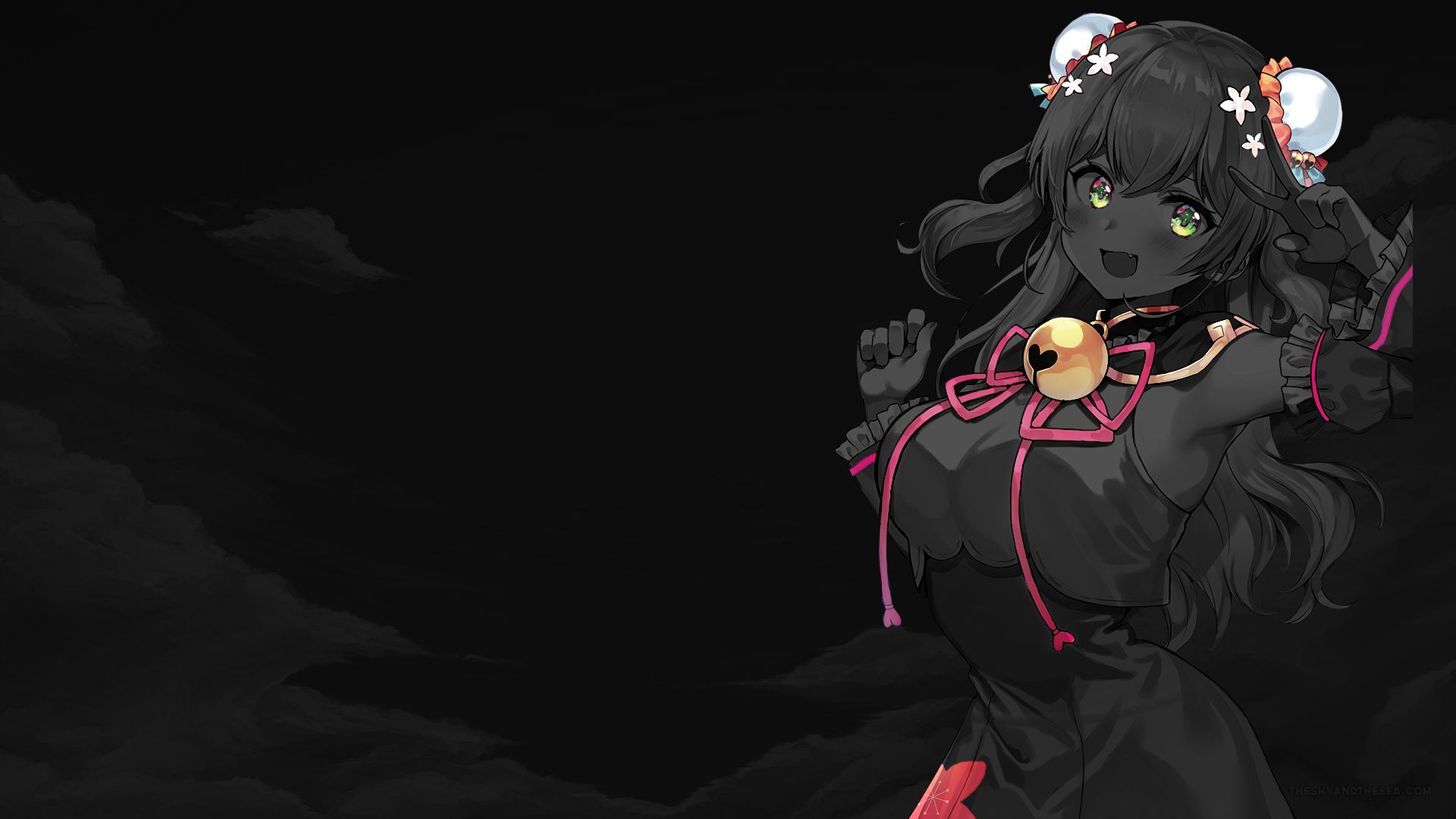 1920x1080 Momosuzu Nene, anime girls, anime, monochrome, selective coloring, Hololive, Virtual Youtuberx1080 Wallpaper