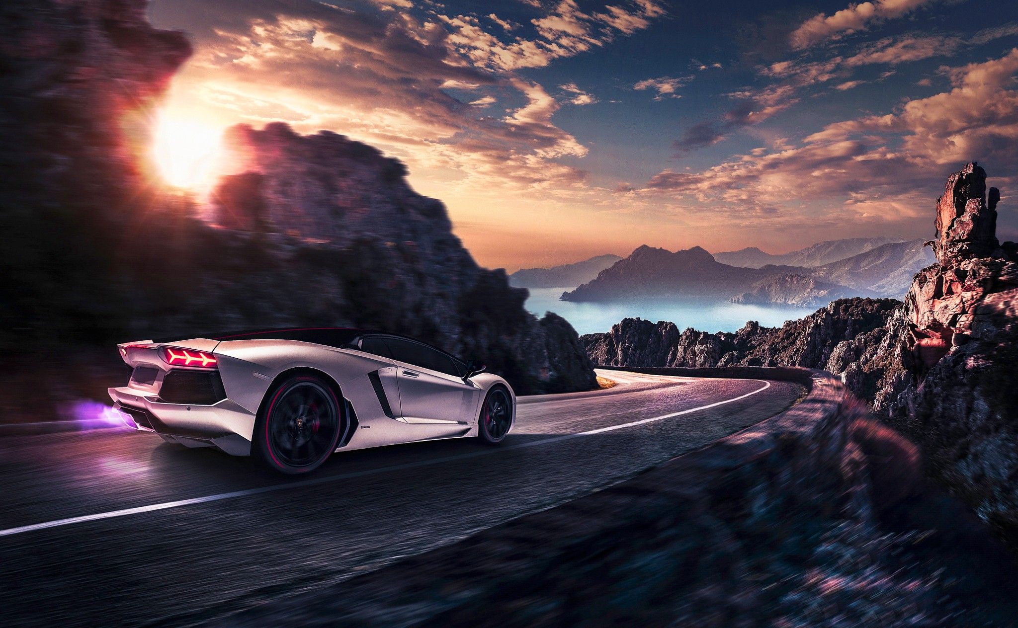 2048x1264 car, Artwork, Lamborghini, Vehicle, Road, Motion Blur Wallpaper HD / Desktop and Mobile Background