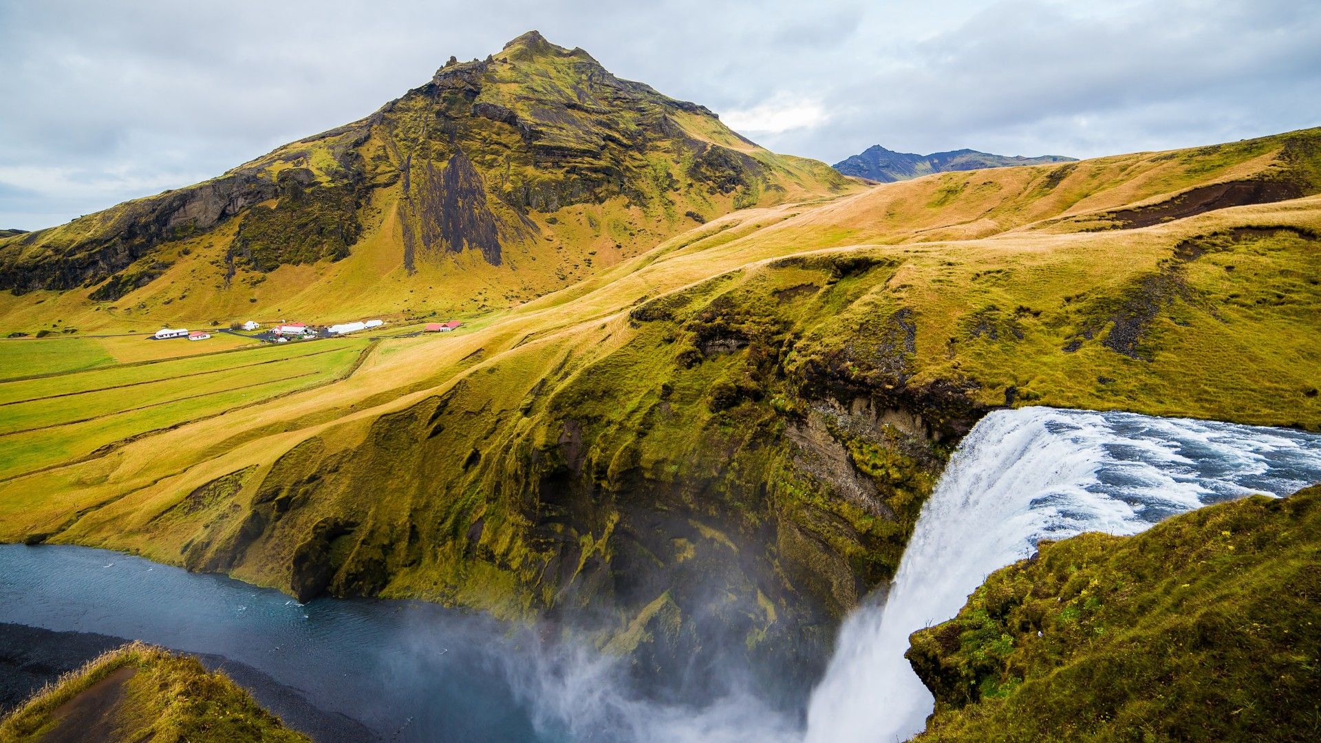 1920x1080 Wallpaper For Computer Green Covered Mountain With Beautiful Waterfall During Day Time 4K HD Desktop Wallpaper
