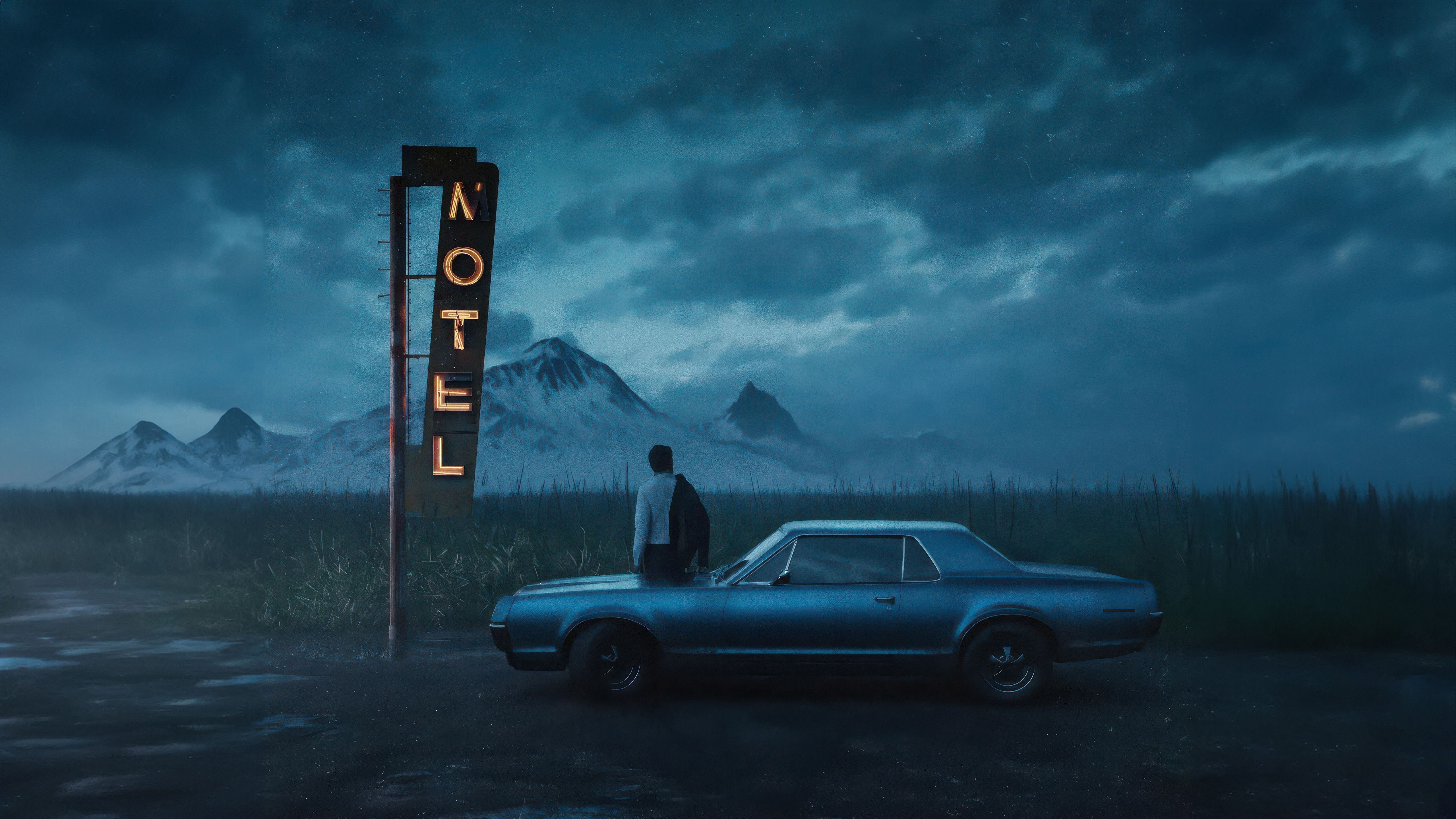 5120x2880 Vintage Vibes Car And Motel Wallpaper, HD Artist Wallpaper, 4k Wallpaper, Image, Background, Photos and Picture