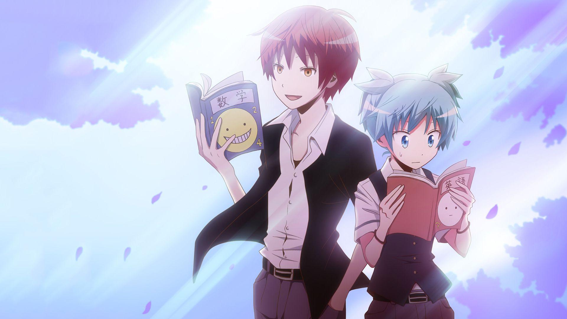 1920x1080 Karma Akabane Nagisa Shiota With Books HD Assassination Classroom Wallpaper