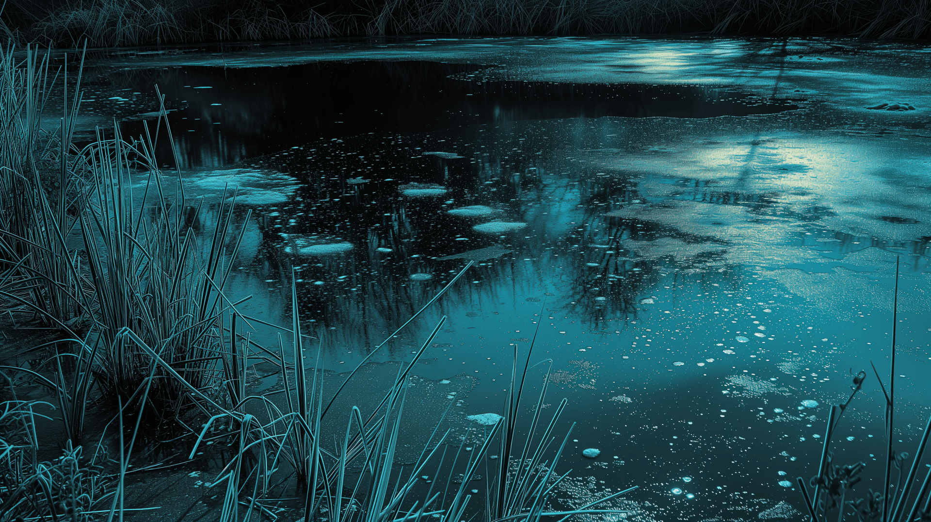 1920x1076 Mystic Blue Pond Duotone Wallpaper