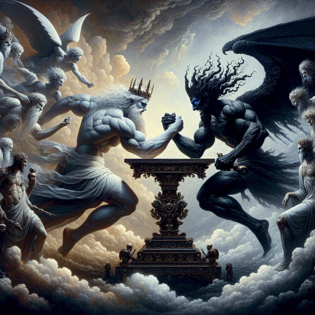 1024x1024 God vs Devil Arm Wrestle in Heaven
