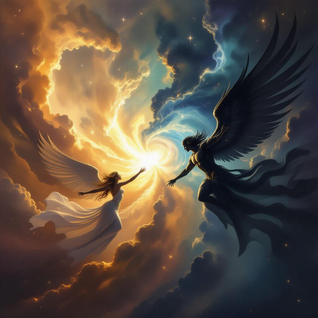 1024x1024 god fighting with evil Battle of Light vs Shadow in