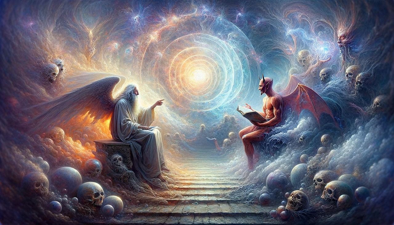 1280x731 Download Ai Generated God Evil. Royalty Free Stock Illustration Image