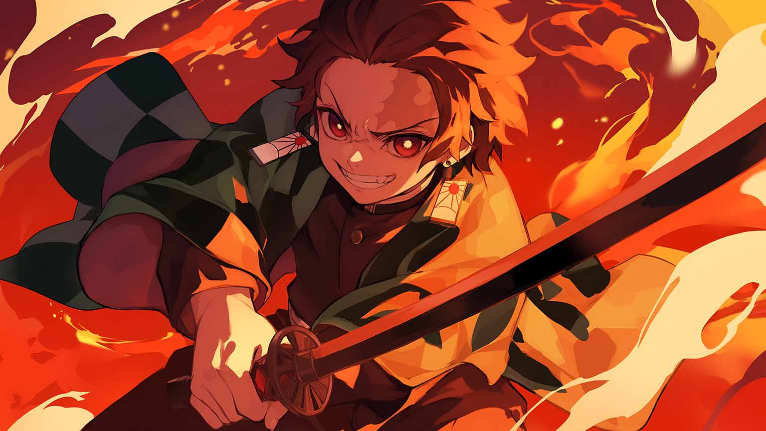 1536x864 Free Demon Slayer Tanjiro Crimson Blade Desktop Wallpaper