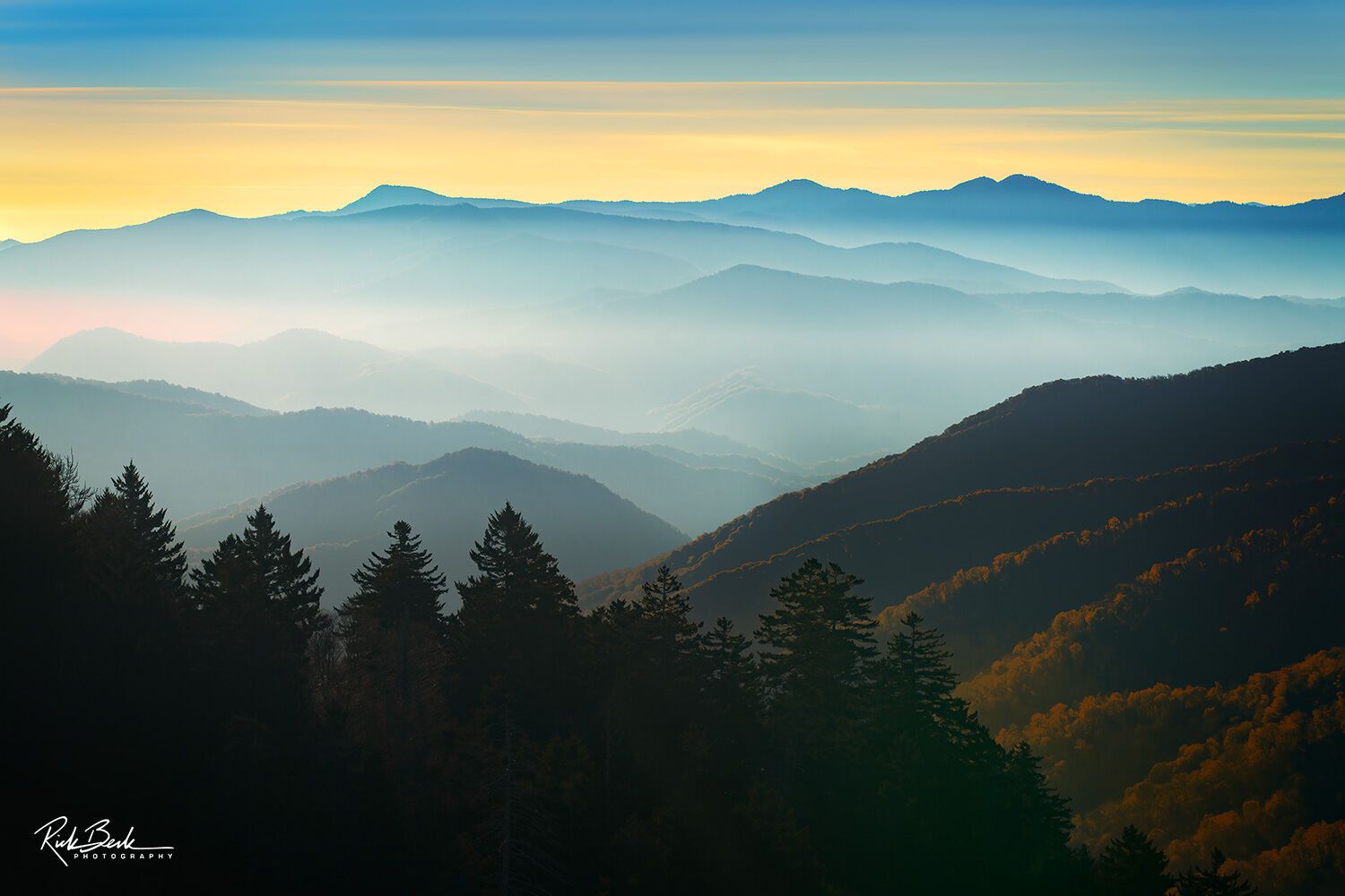 1500x1000 Autumn Mist at Newfound Gap. Great Smoky Mountains National Park, North Carolina. Rick Berk Fine Art Photography