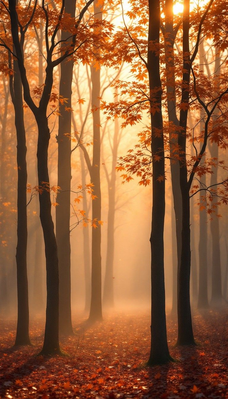 768x1344 Download Misty Autumn Forest Image, Autumn, Mist