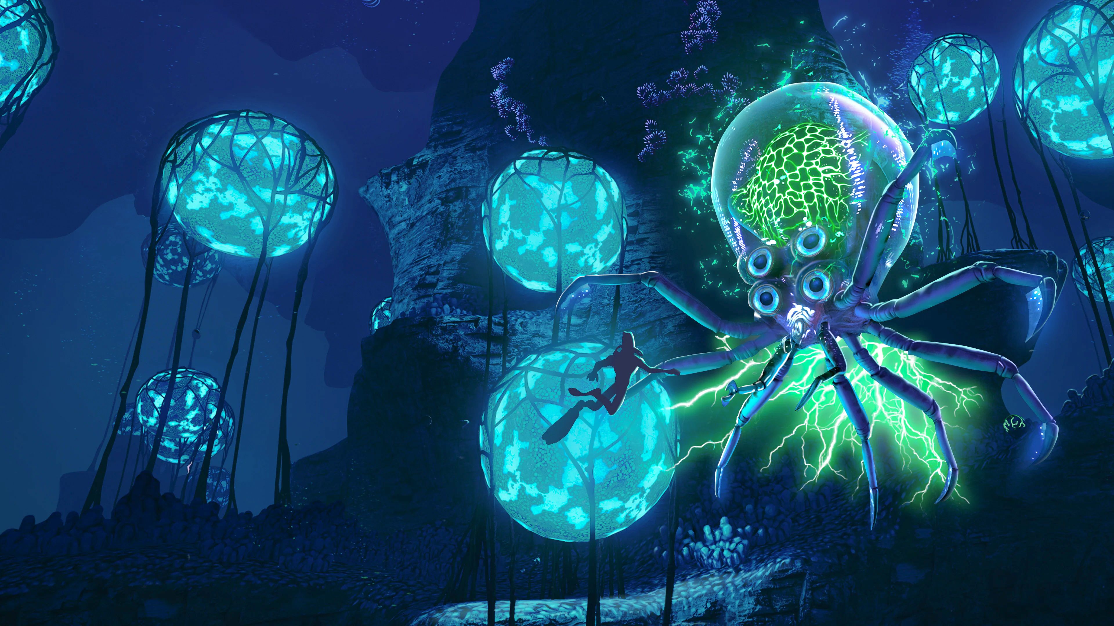 3840x2160 Subnautica 4K Ultra HD: Bioluminescent Leviathan Wallpaperx2160