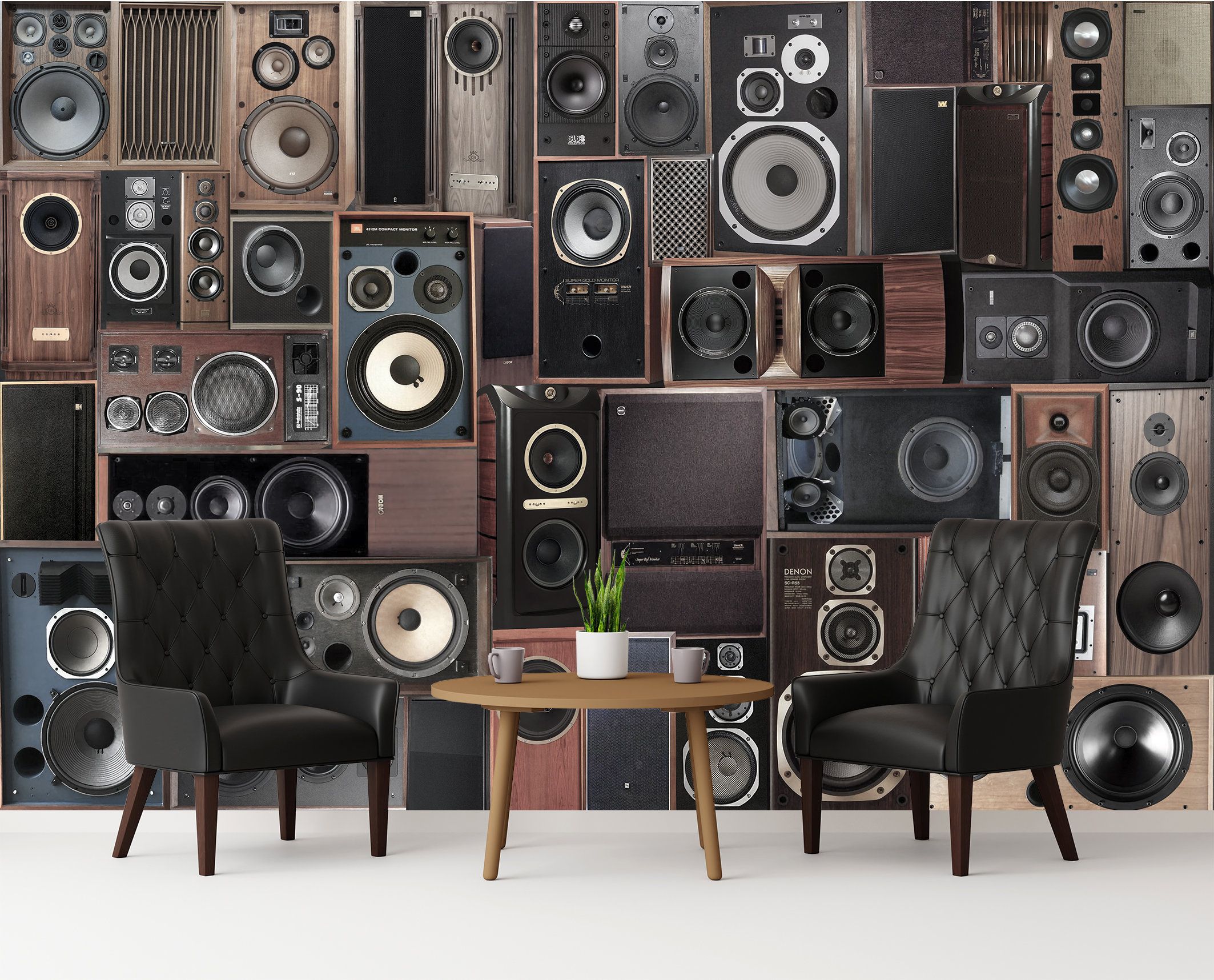 2126x1716 Retro Stereo Speakers Wallpaper Mural, Vintage Music Collage, Peel and Stick
