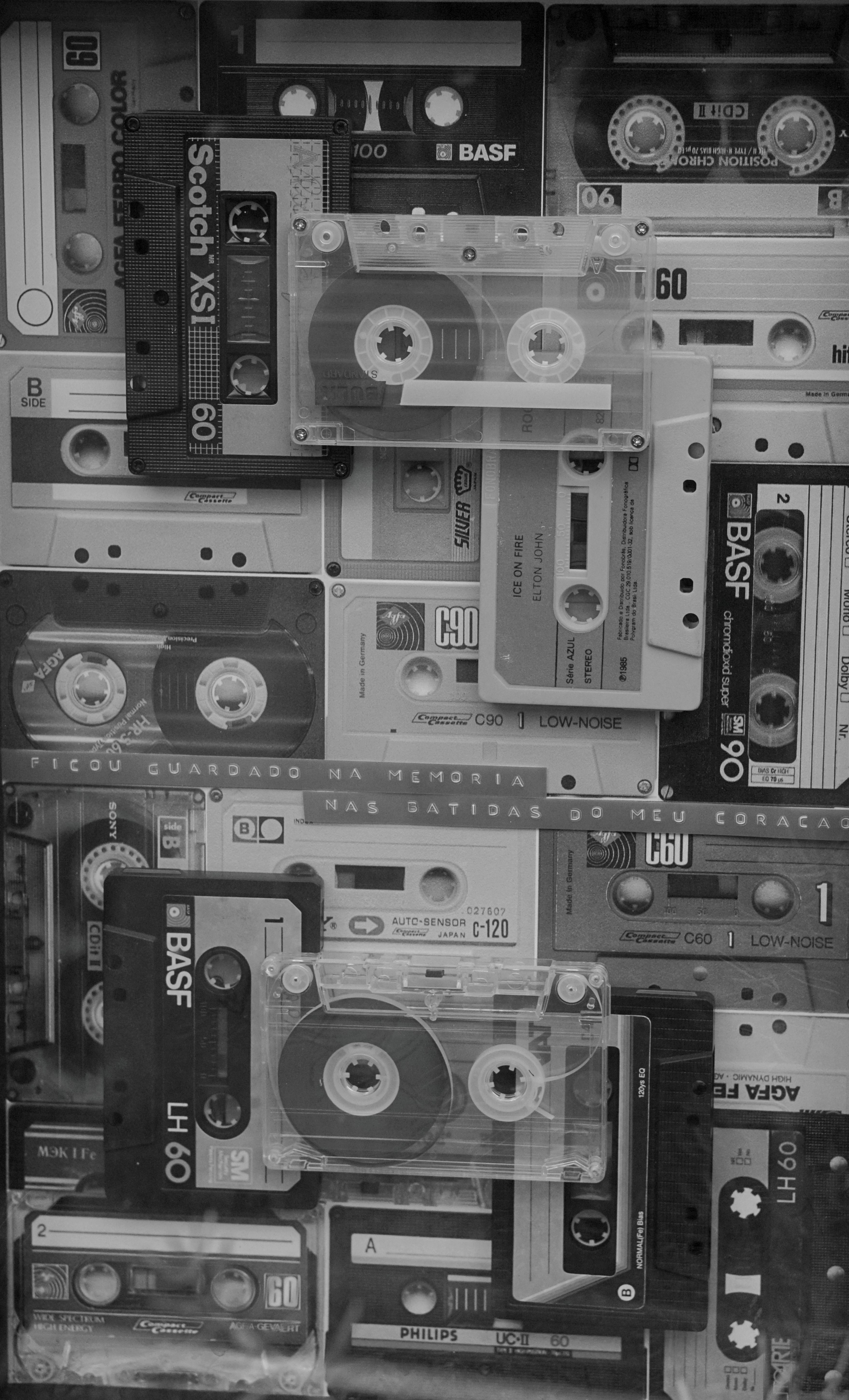 3519x5802 Vintage Cassette Tapes Collage in Black and White · Free