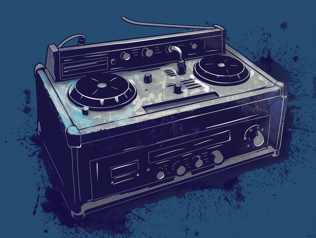 1344x1013 Free Picture: A Record Player, A Pop Art Style Black And Blue Graphic Of A Retro DJ Amplifier
