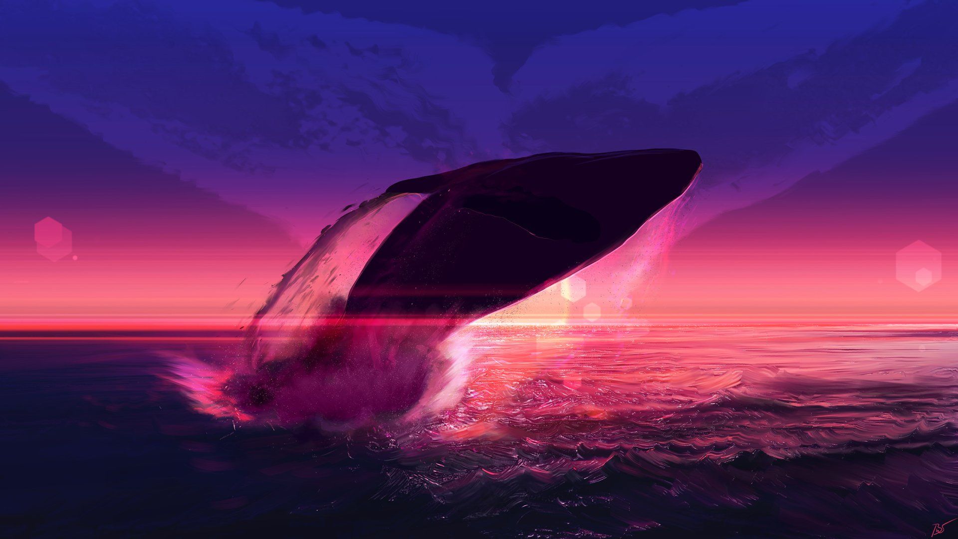 1920x1080 Neon Leviathan Quad HD Fantasy Ocean Whale Wallpaper by Josef Bartoňx1440