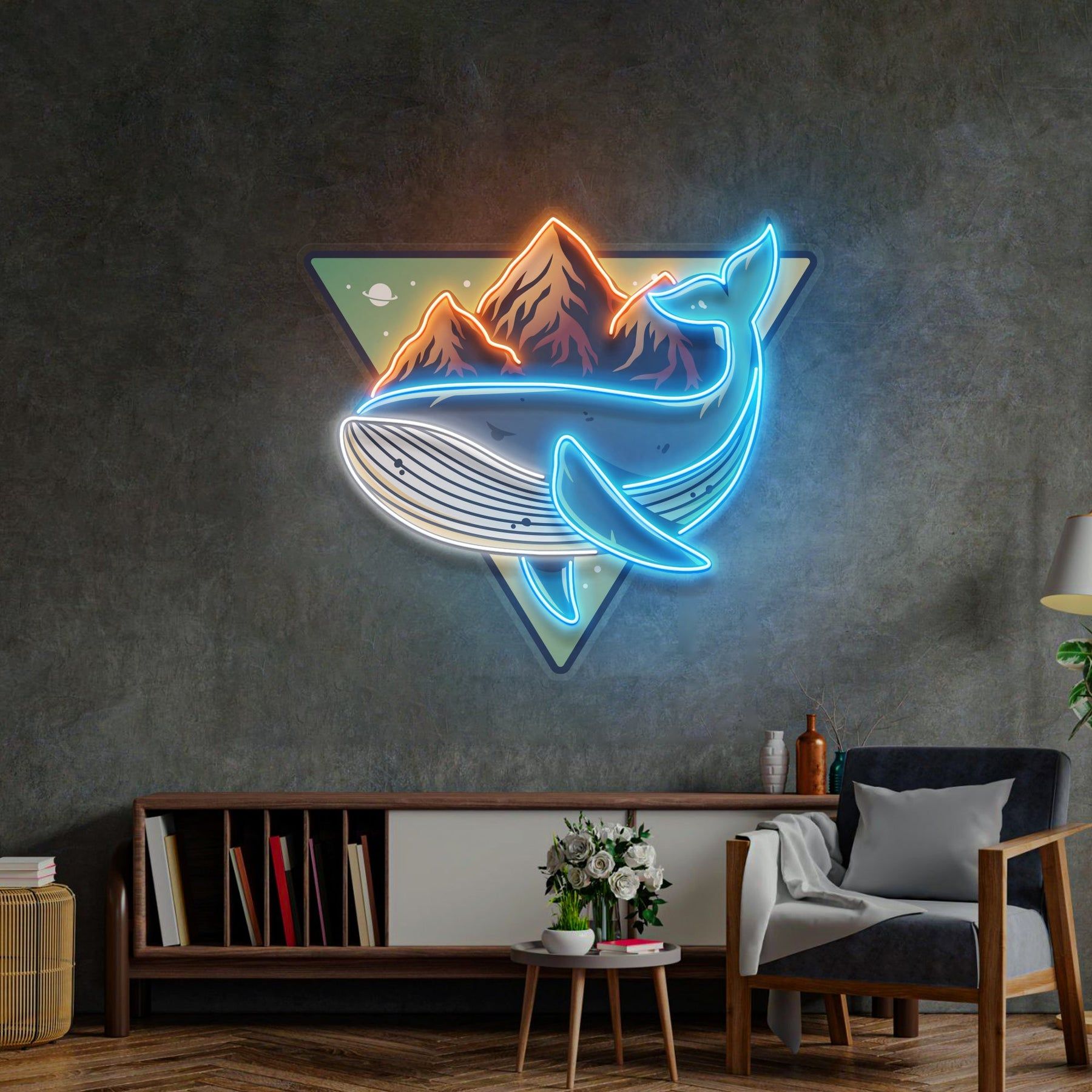 1800x1800 Whale On Mountain Top LED Neon Sign Light Pop Art