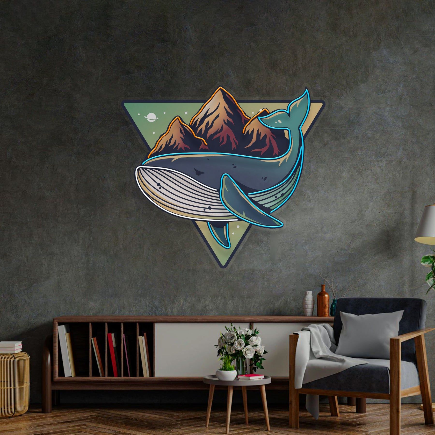 1800x1800 Whale On Mountain Top LED Neon Sign Light Pop Art