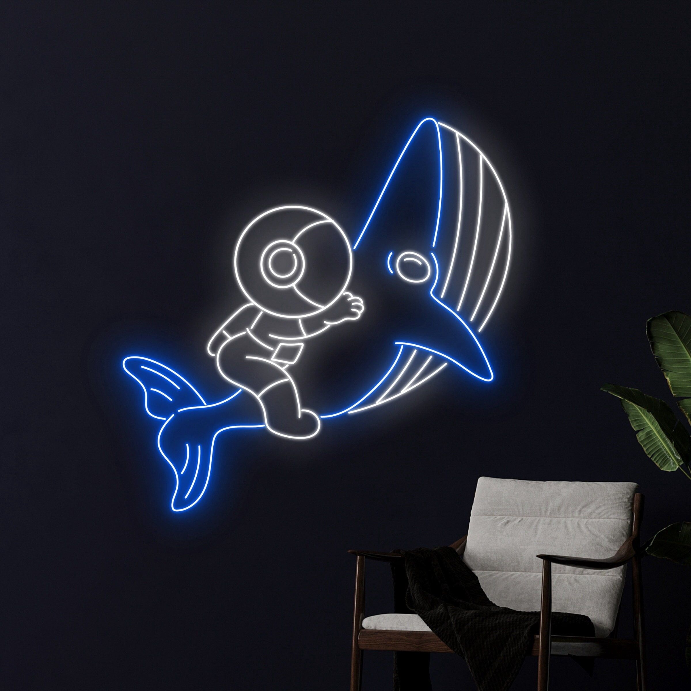 2400x2400 Handmadetneonsign Astronaut Riding Whale Neon Sign, Whale Astronaut Led Sign, Spaceman Whale Led