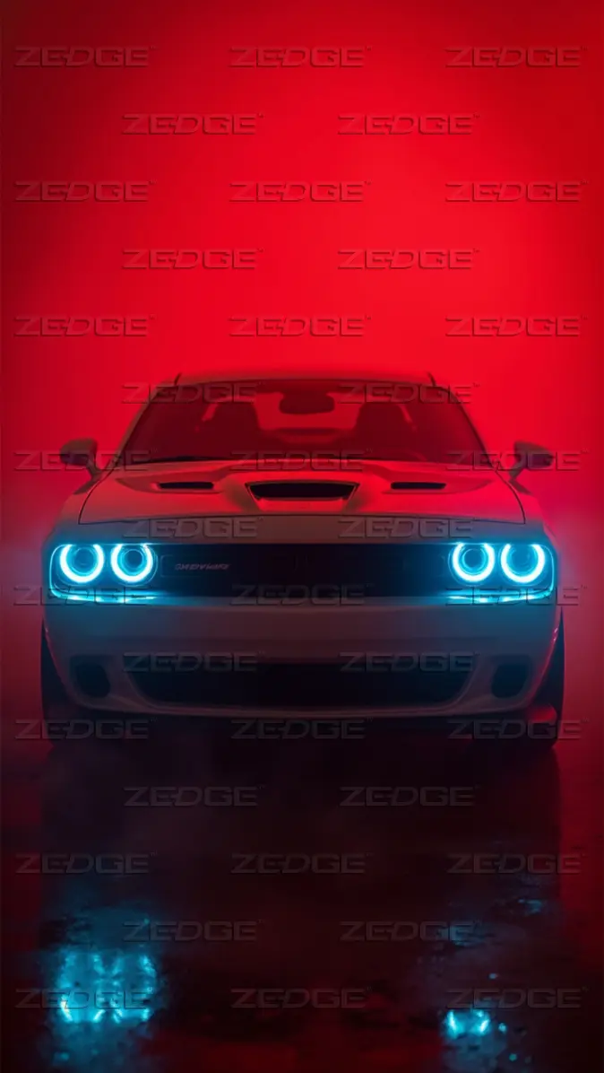 674x1196 Neon Dodge Challenger in Red Light Studio wallpaper