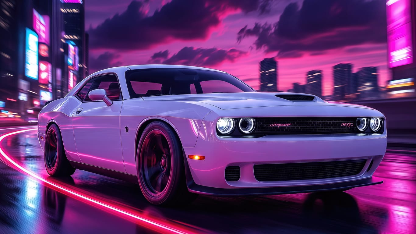 1366x768 Dodge Challenger SRT Hellcat racesn city at sunset. · 1366x768 free photo from n0mad and wallpaper