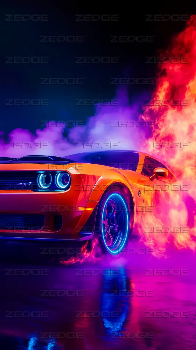 674x1206 Neon Dodge Challenger car wallpaper