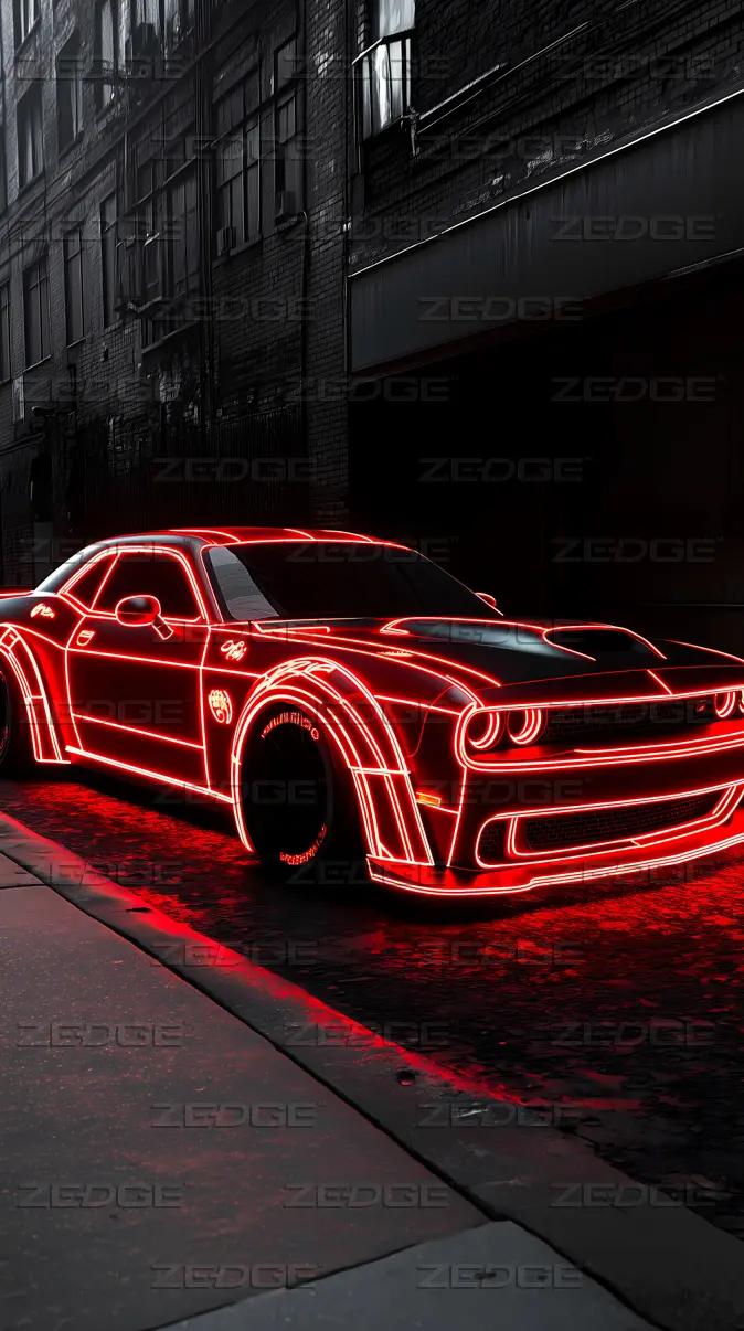 674x1206 Neon Dodge Challenger car wallpaper