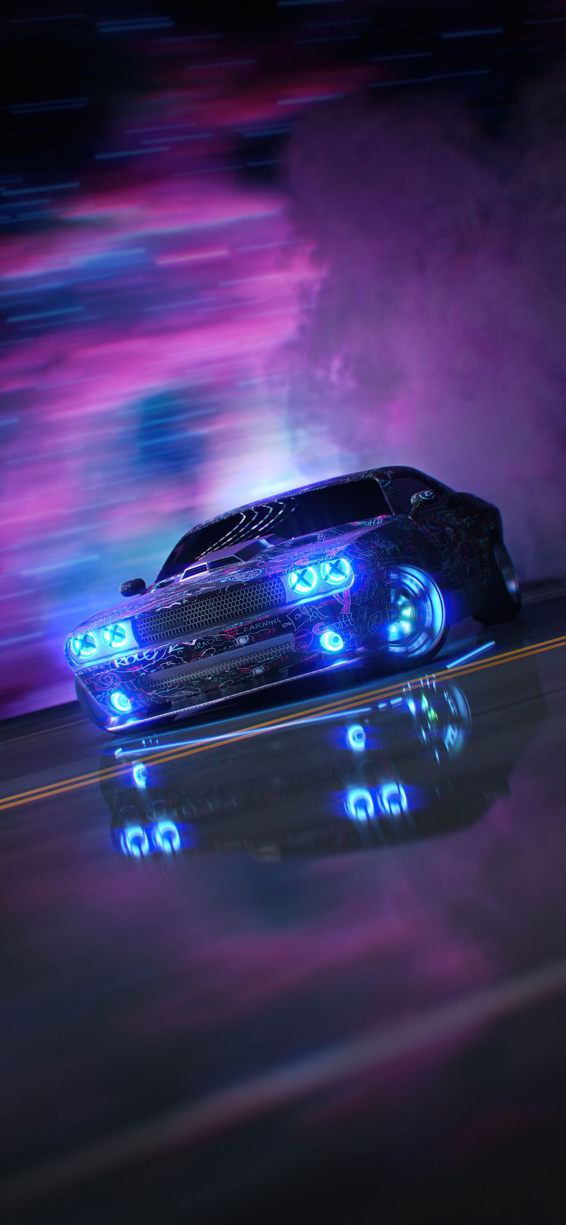 1125x2436 Dodge Challenger Neon Ride 5k iPhone XS, iPhone iPhone X , HD 4k Wallpaper, Image, Background, Photos and Picture