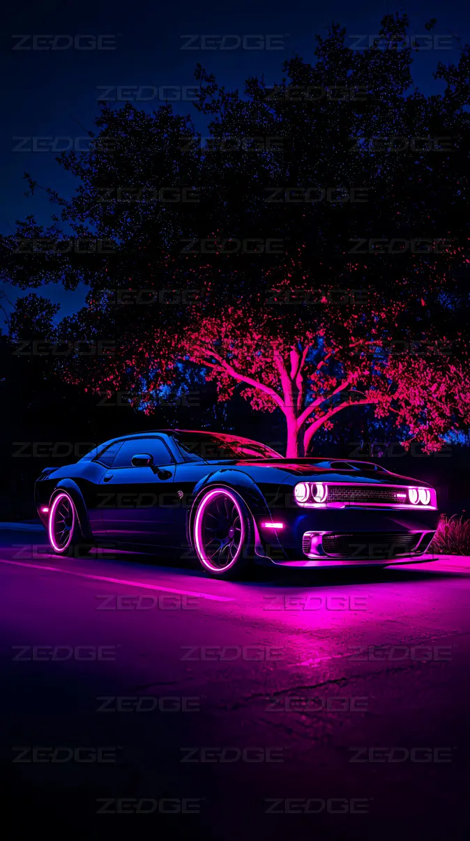 674x1206 Neon Dodge Challenger car wallpaper