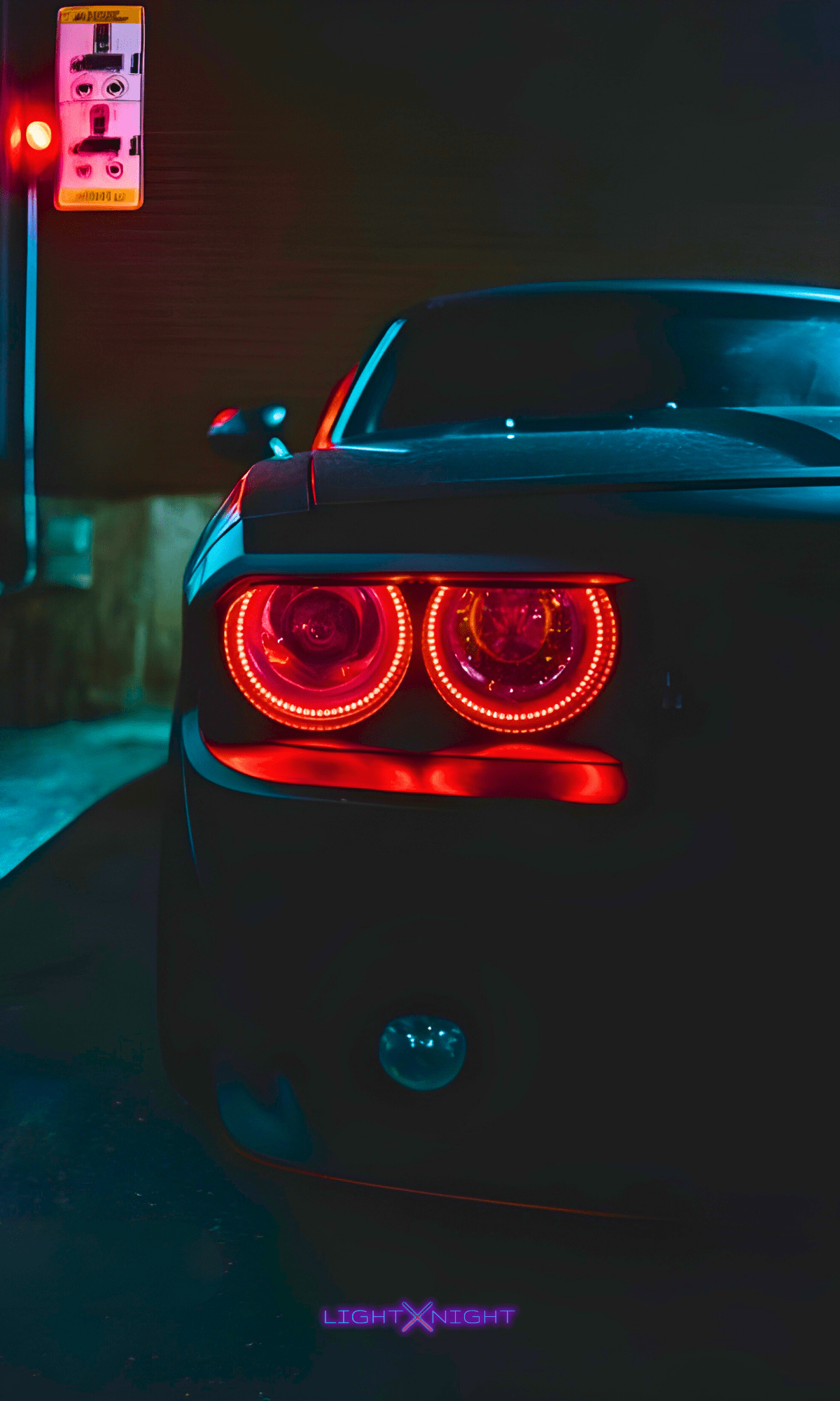 1200x2000 Dodge Challenger Red Neon Poster