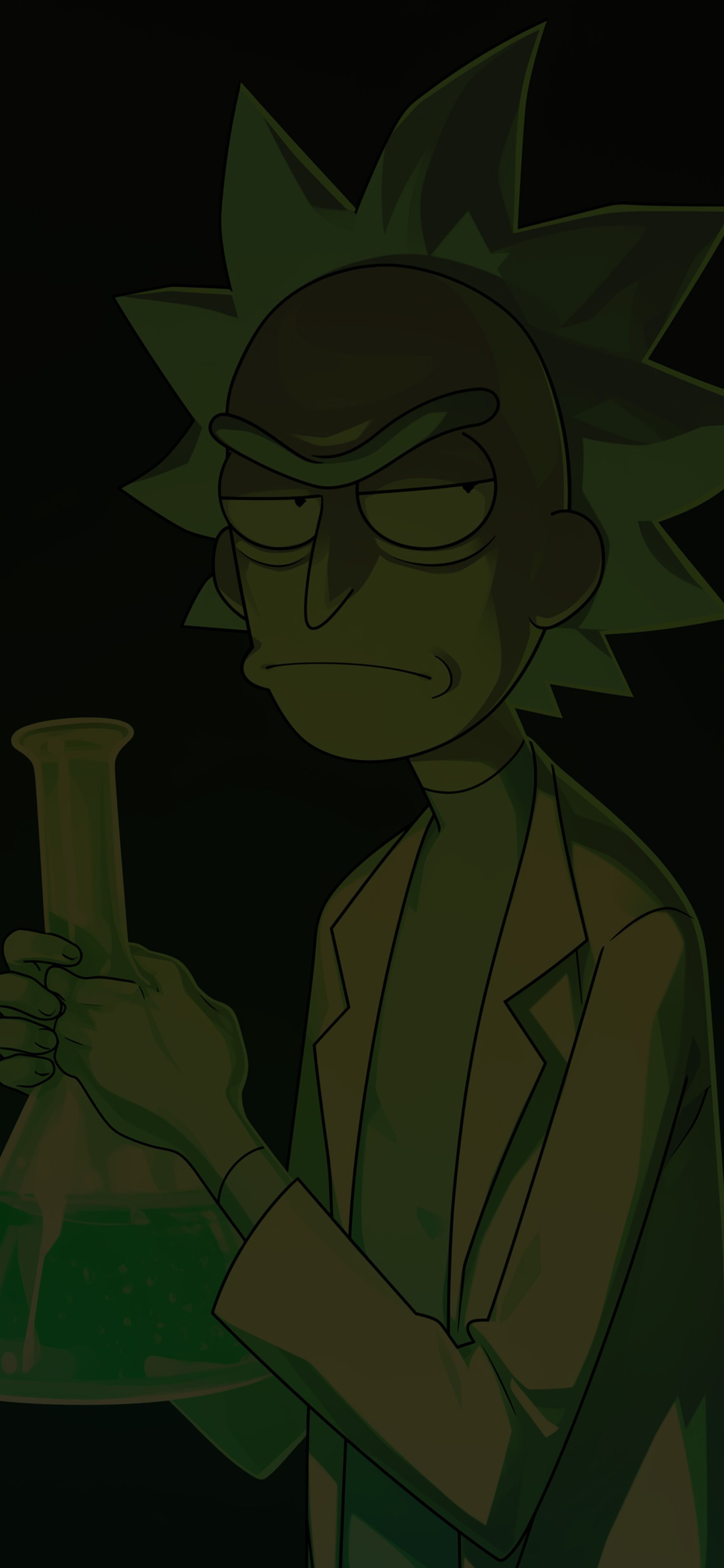 2000x4329 Rick and Morty Green Laboratory Glow Art Wallpaper iPhone HD