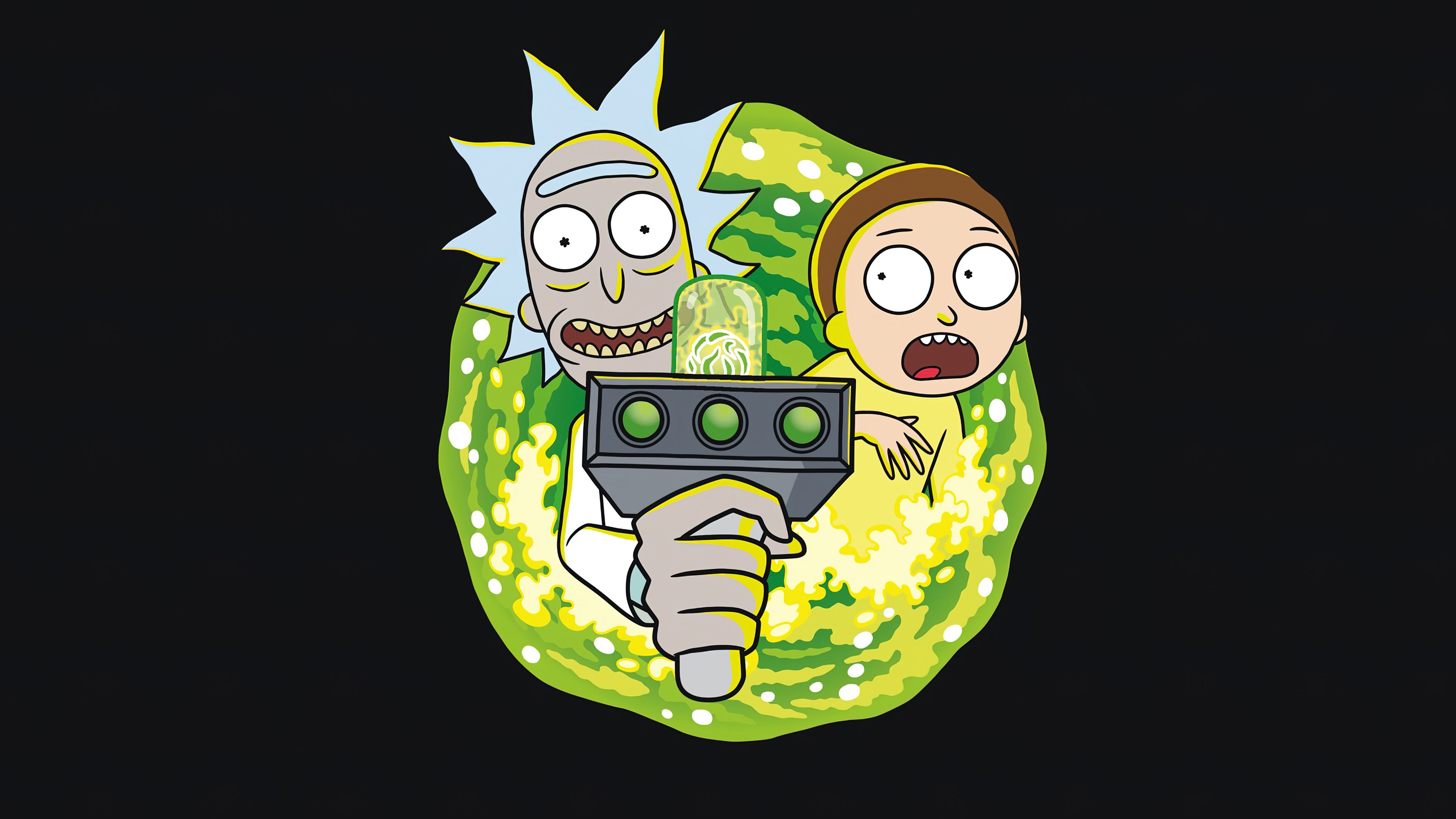 3840x2160 Morty Smith Rick Sanchez Black Background 4K HD Rick and Morty Wallpaper