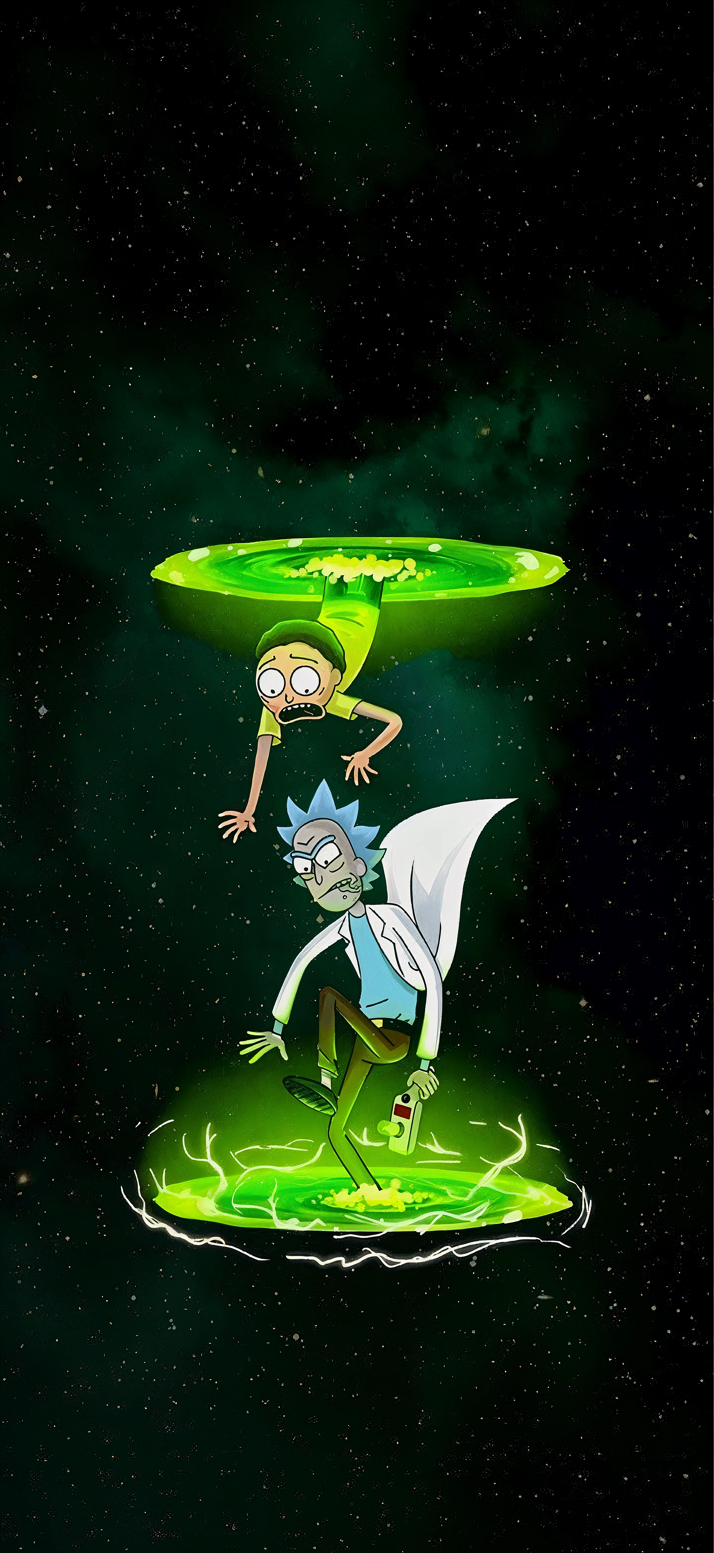 2352x5112 Rick Morty Green Portal Wallpaper