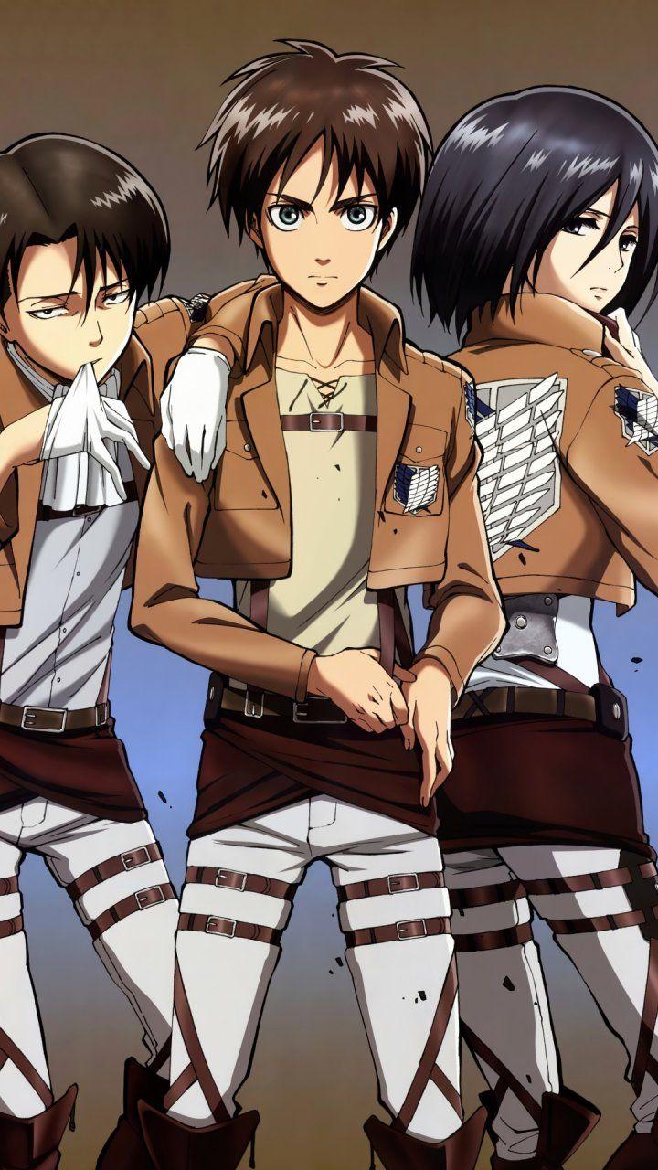 720x1280 Eren Jaeger, Mikasa Ackerman, Rivaille 720x1280 cute anime wallpaper