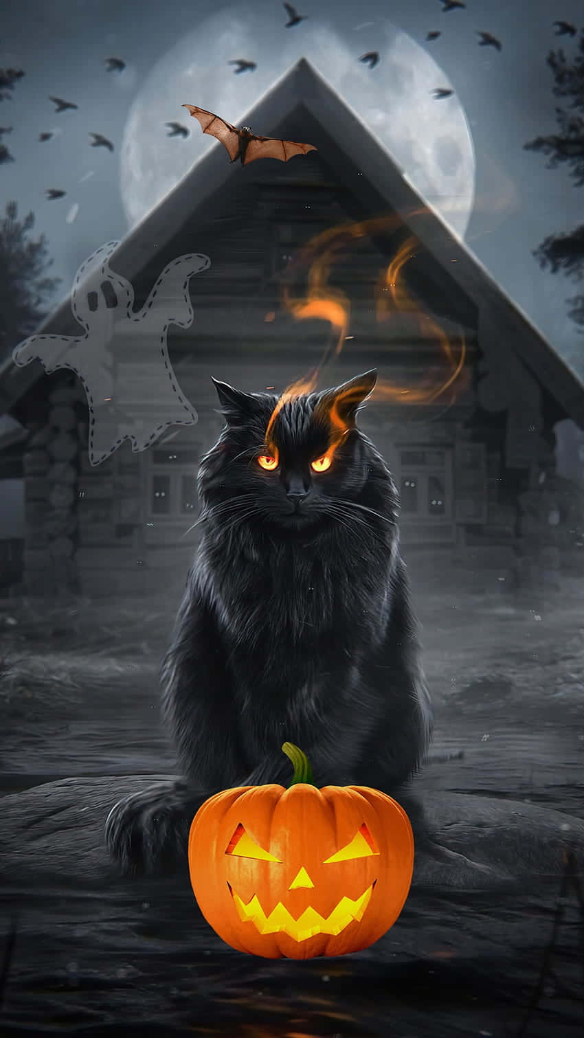 850x1511 Download Gorgeous Halloween Cat Wallpaper