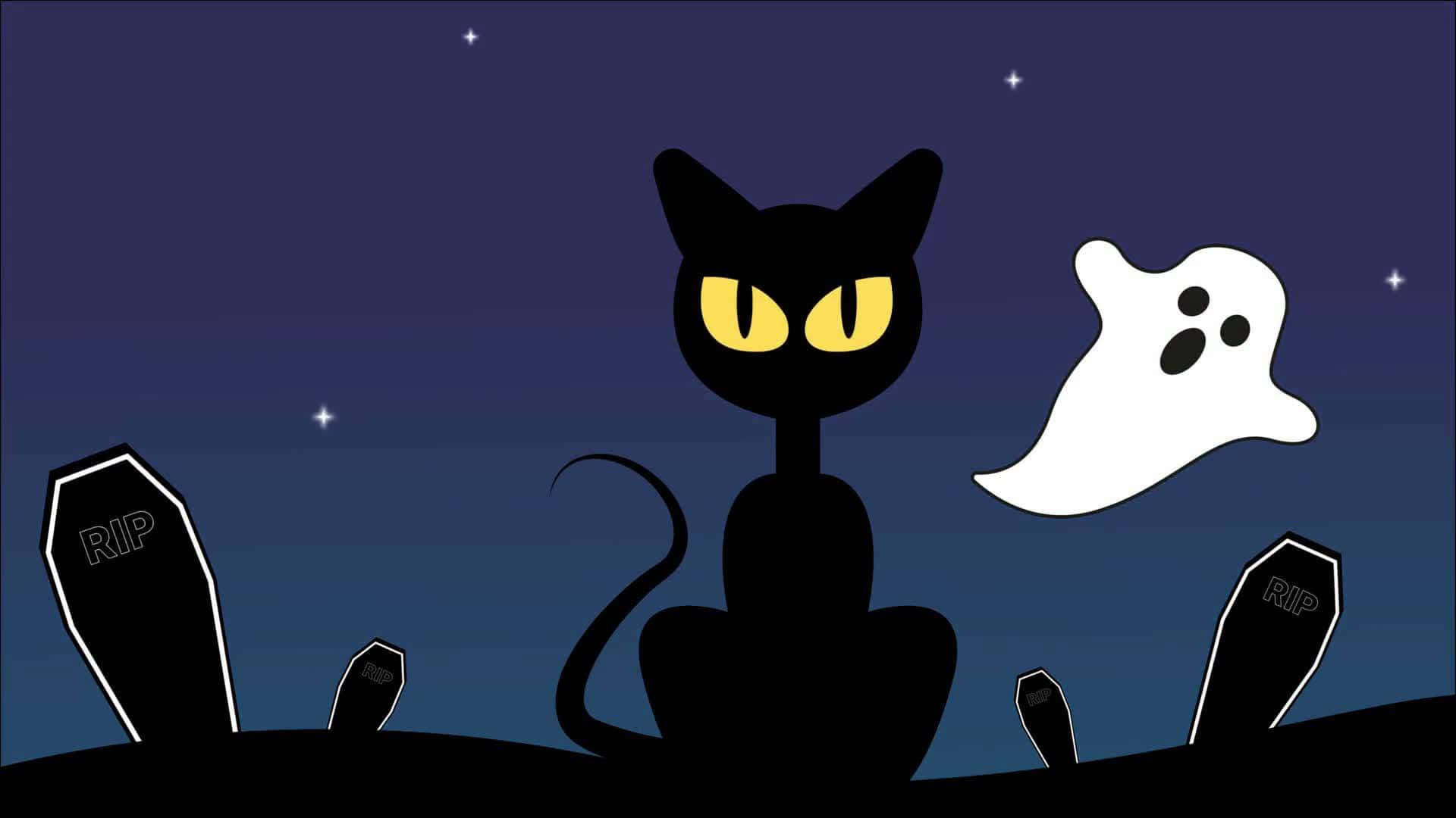 1920x1080 Download a black cat and ghost in the cemetery Wallpaper