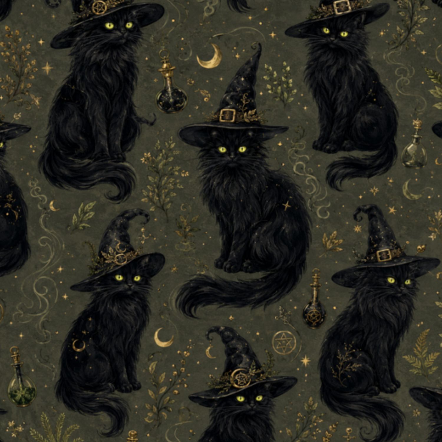 1500x1500 Gothic Peel and Stick Wallpaper Halloween Vintage Gothic Witchy Dark Academia Ghost Black Cat Wall Mural 17.7in x 9.8ft Self Adhesive Removable Wall Paper Renter Friendly Wallpaper for Bedroom