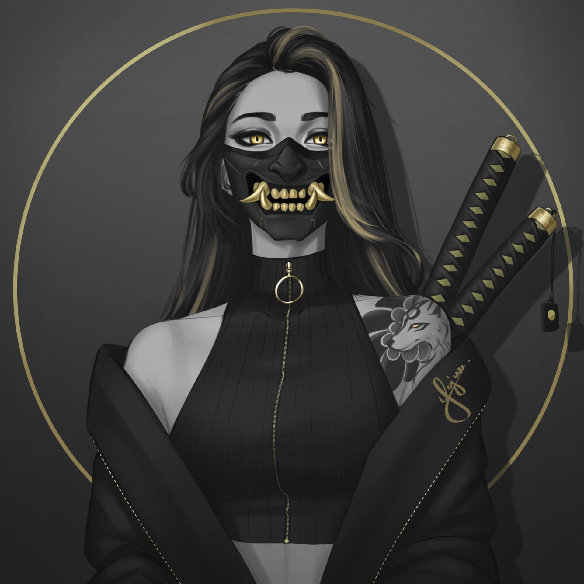 1920x1920 Oni Mask Girl Wallpaper