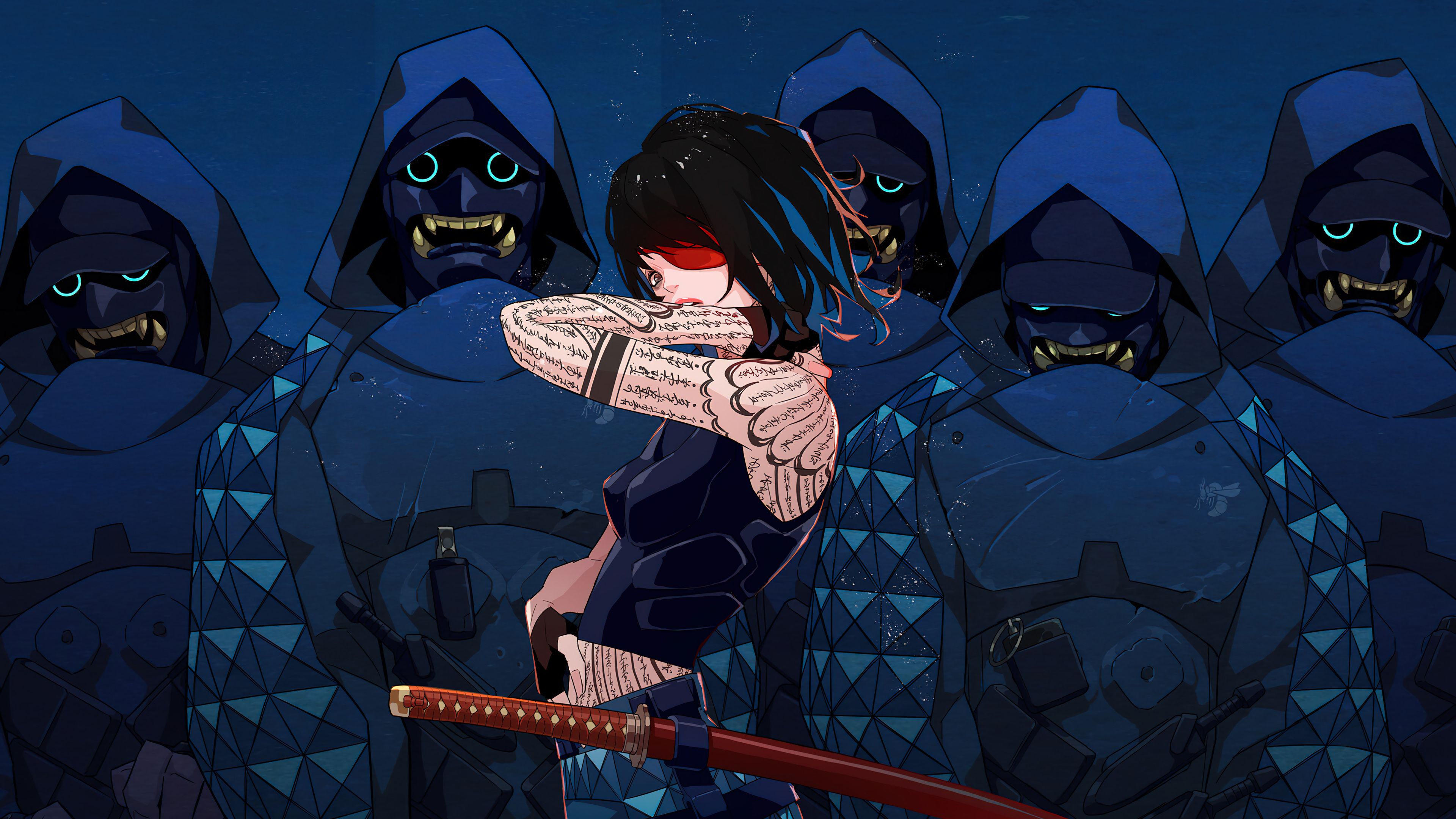 3840x2160 Anime Girl Ninja Squad Oni Mask 4K Wallpaper iPhone HD Phone g