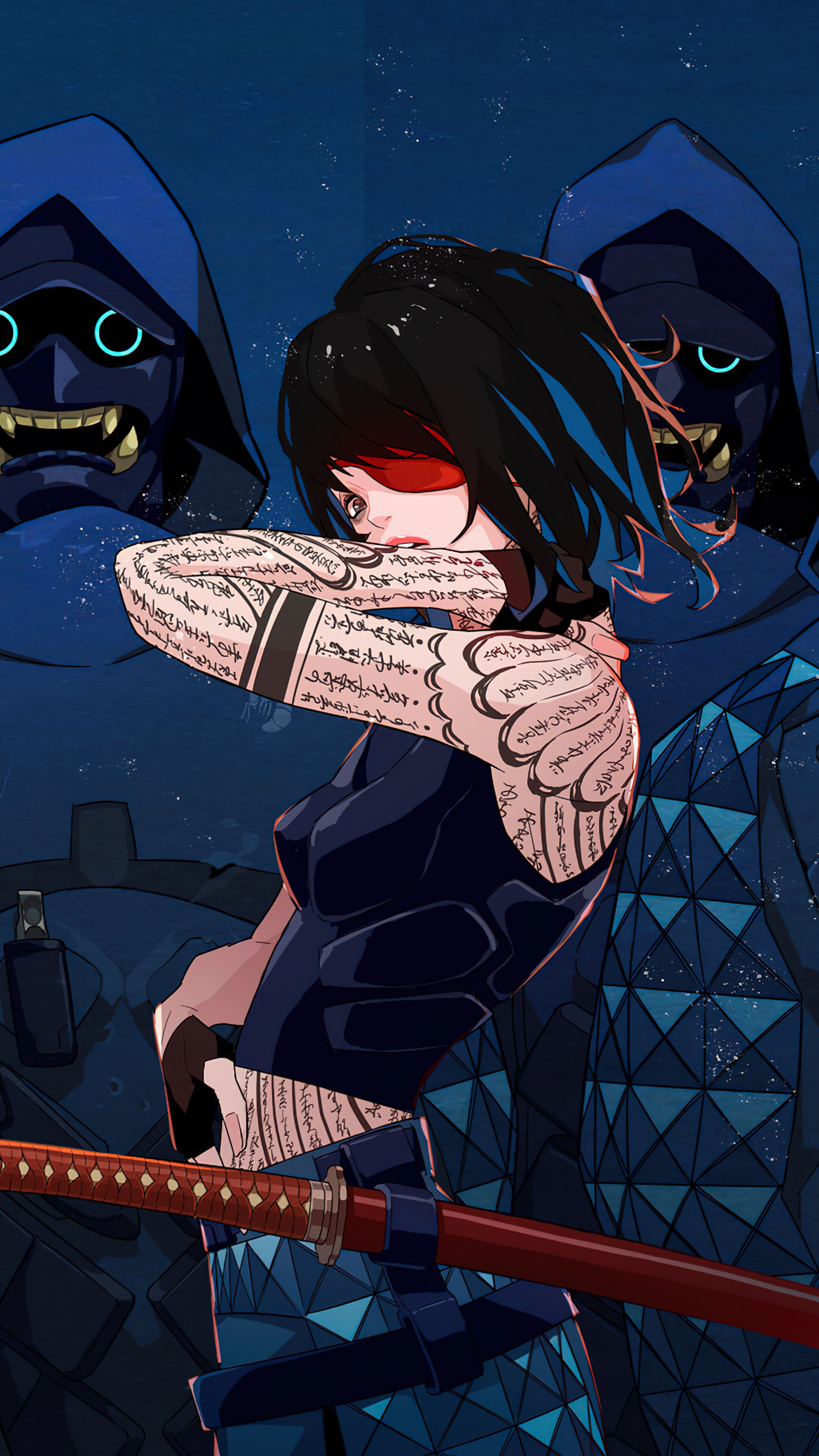 2160x3840 Anime Girl Ninja Squad Oni Mask 4K Wallpaper iPhone HD Phone g
