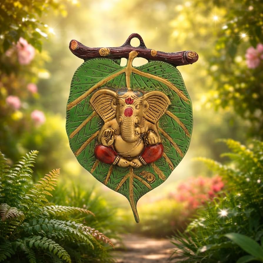 894x894 Home Lane Ganesha on Leaf Metal Wall Hanging