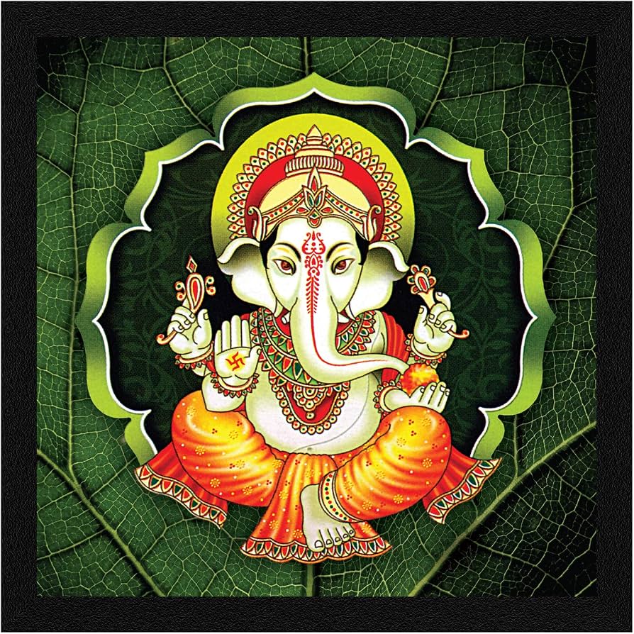 894x894 ArtX Paper God Ganesh Ganpati Leaf Photo Frame Wall Art Painting, Multicolor, Traditional, 13X13 In, Set Of 1 : Amazon.in: Home & Kitchen