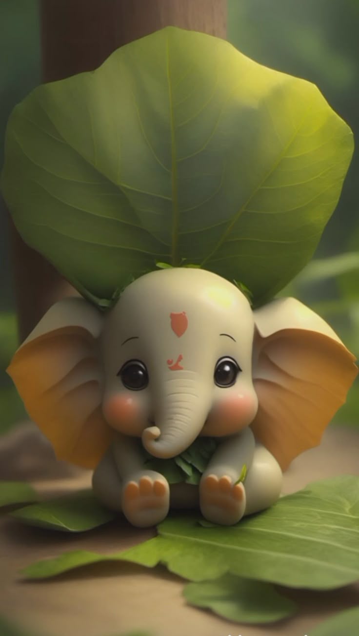 736x1303 Baby Ganesha on a Green Leaf. Ganpati bappa wallpaper, Happy ganesh chaturthi image, Cute owls