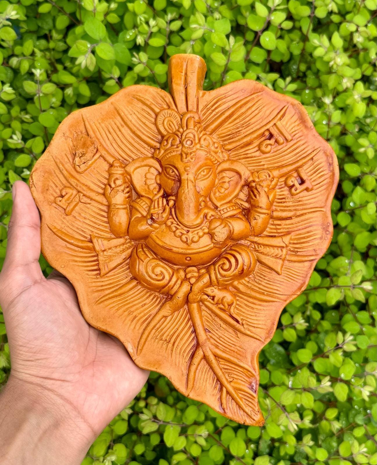1296x1600 Hindu Ganesh Decor Clay Wall Hanging Peepal Leaf Lucky Gift Home Temple Art TTT7