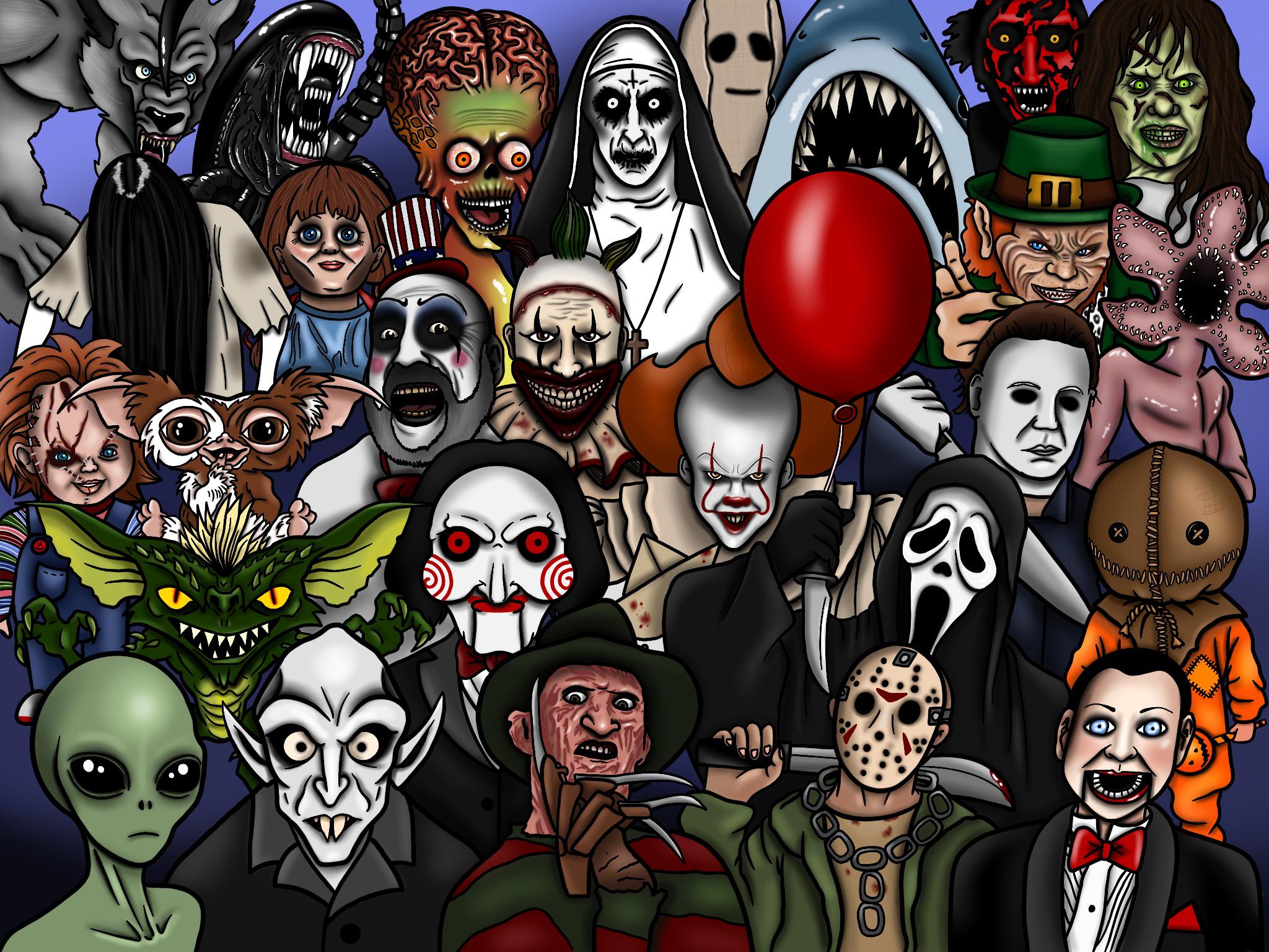 2048x1536 My Hand Digitally Drawn Horror Character Collage