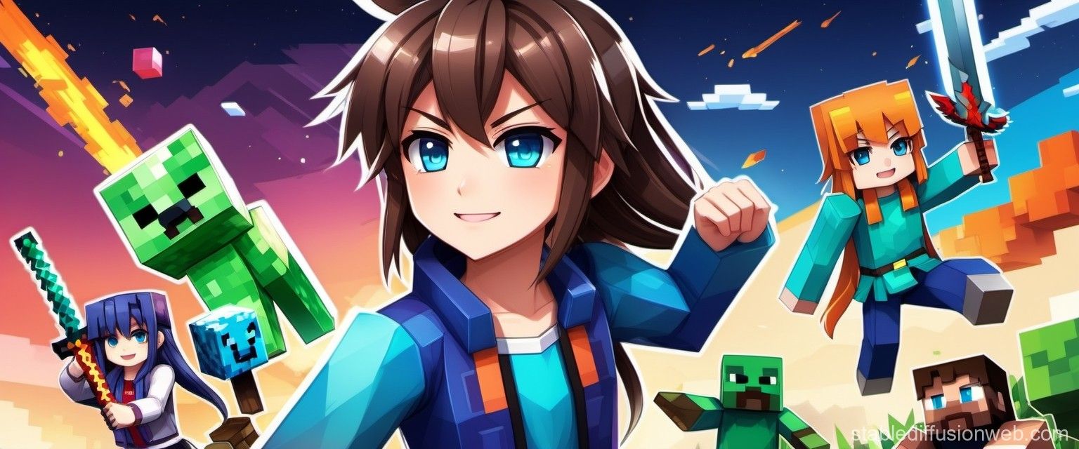 1536x640 Minecraft Themed YouTube Banner. Stable Diffusion Online