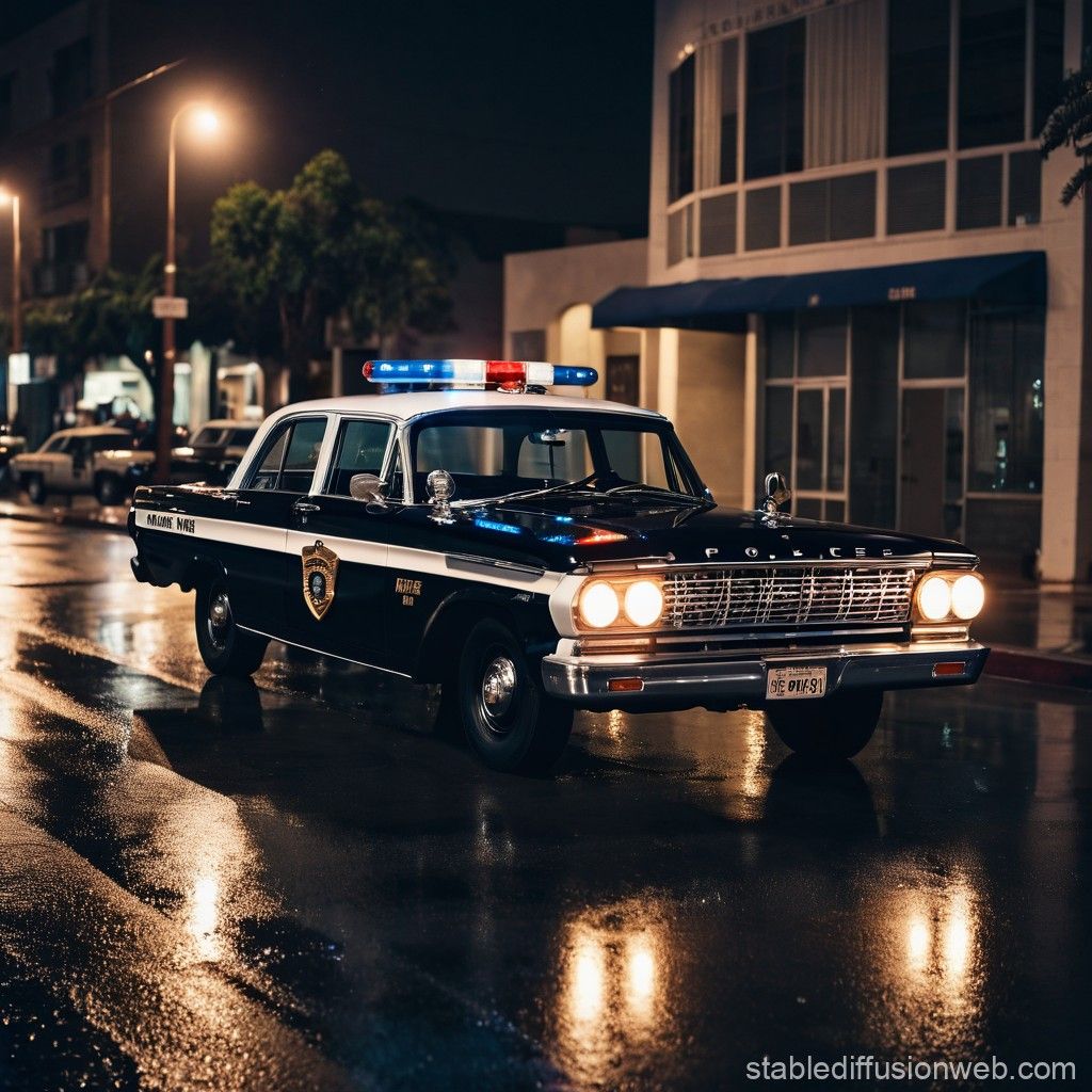 1024x1024 a picure of a 1960 s los angeles police department ford police car at night on a wet street Prompts. Stable Diffusion Online